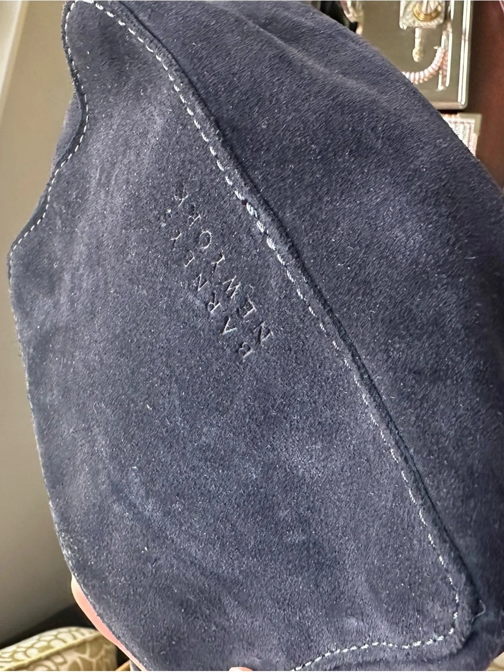 Navy blue Suede Crossbody Bag with Tassel